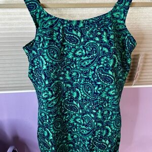Lands' End Green and Blue Paisley One Piece Swimsuit